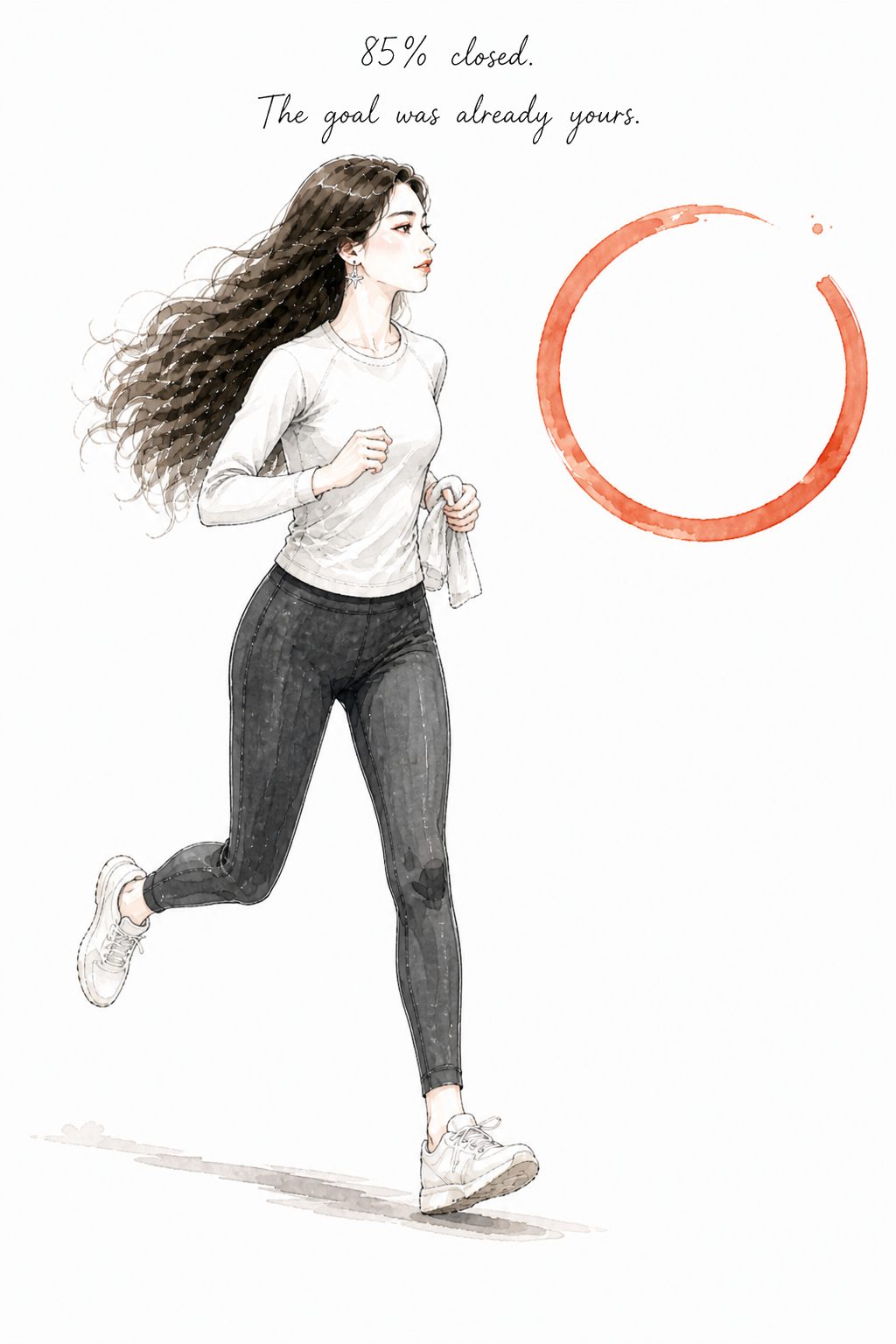 Quinnie running in gym kit beside an almost-closed fitness ring