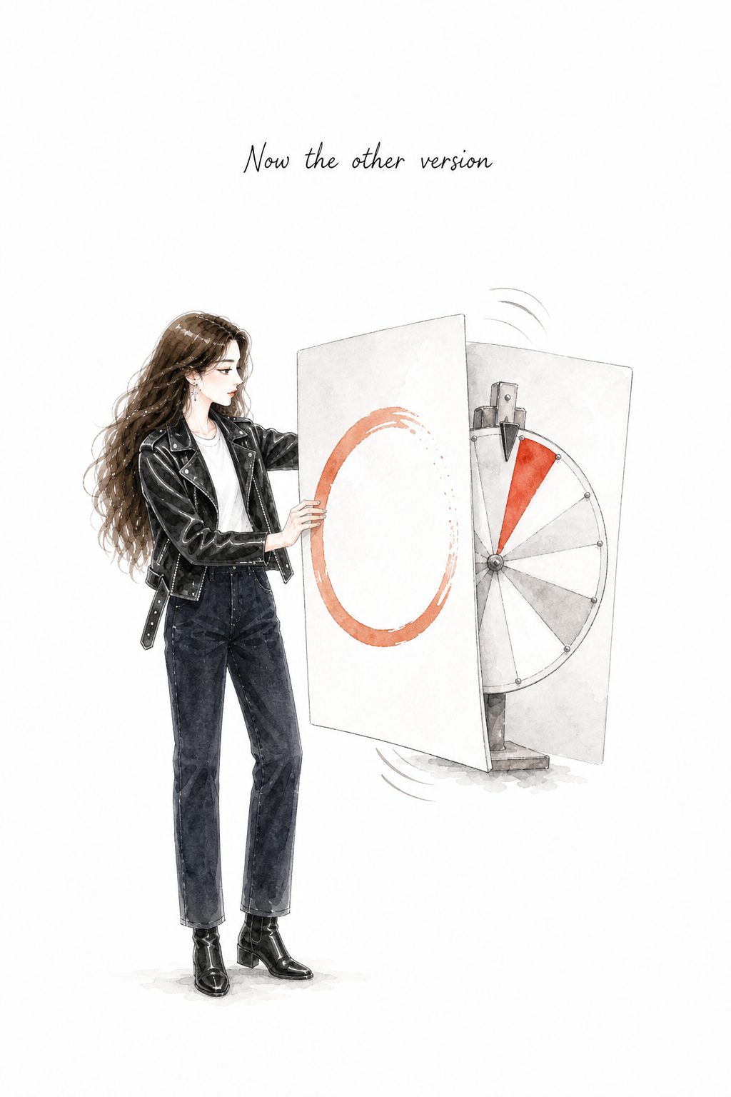 Quinnie flips a board: fitness ring on the front, prize wheel on the reverse